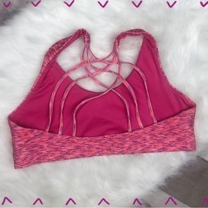 EUC strappy back pink & multicolor sports bra Large